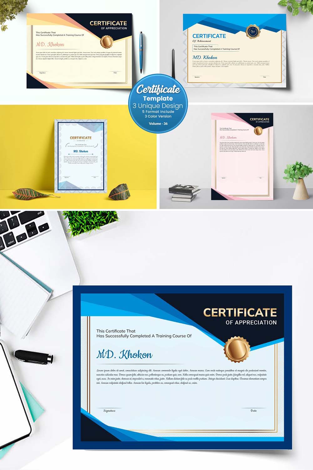 Elegant Diploma Certificate Template pinterest preview image.