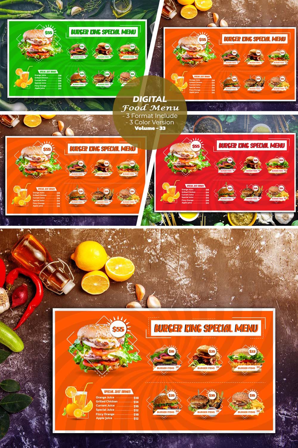 Digital Menu Board Templates V-33 pinterest preview image.