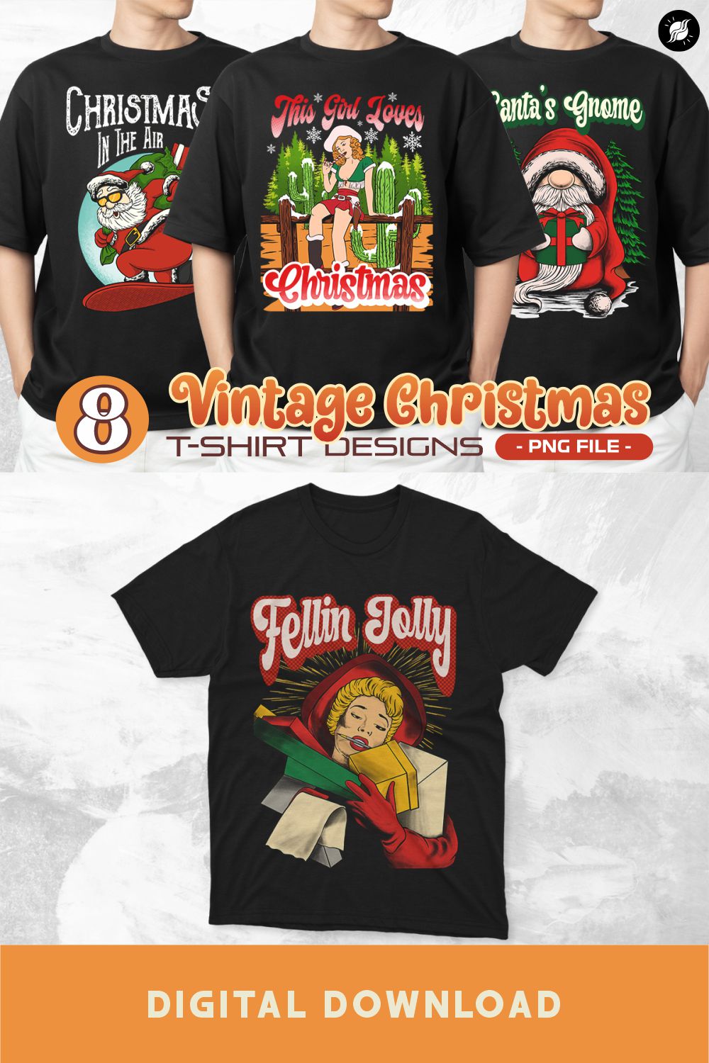 Vintage Christmas Sublimation T-shirt Designs PNG Bundle pinterest preview image.