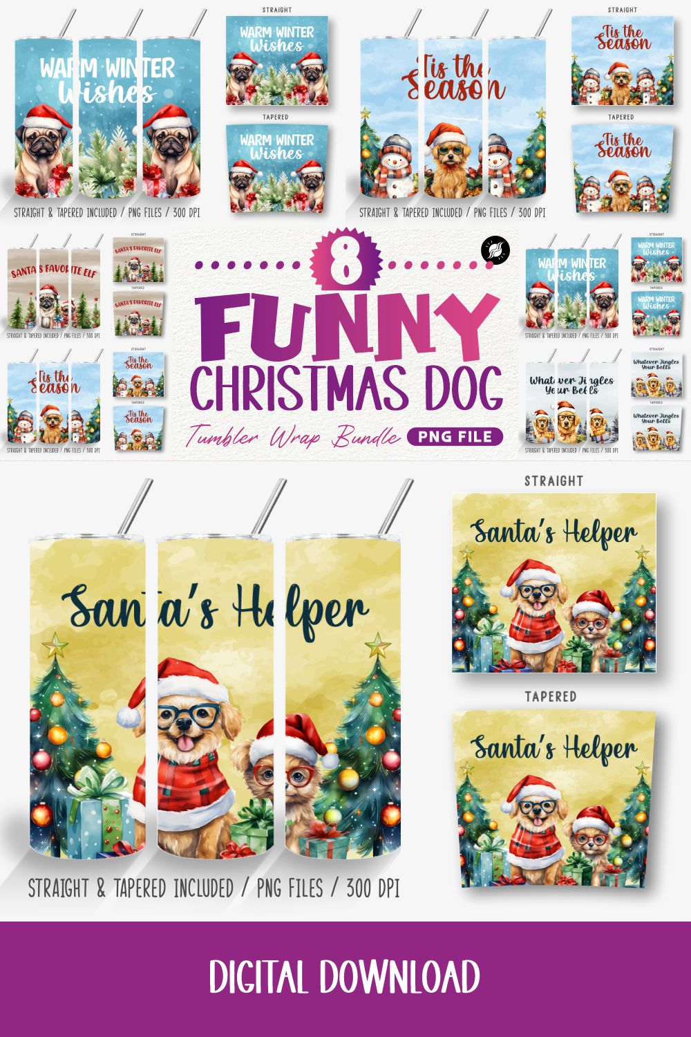 Funny Christmas Dog Tumbler Wrap Bundle pinterest preview image.
