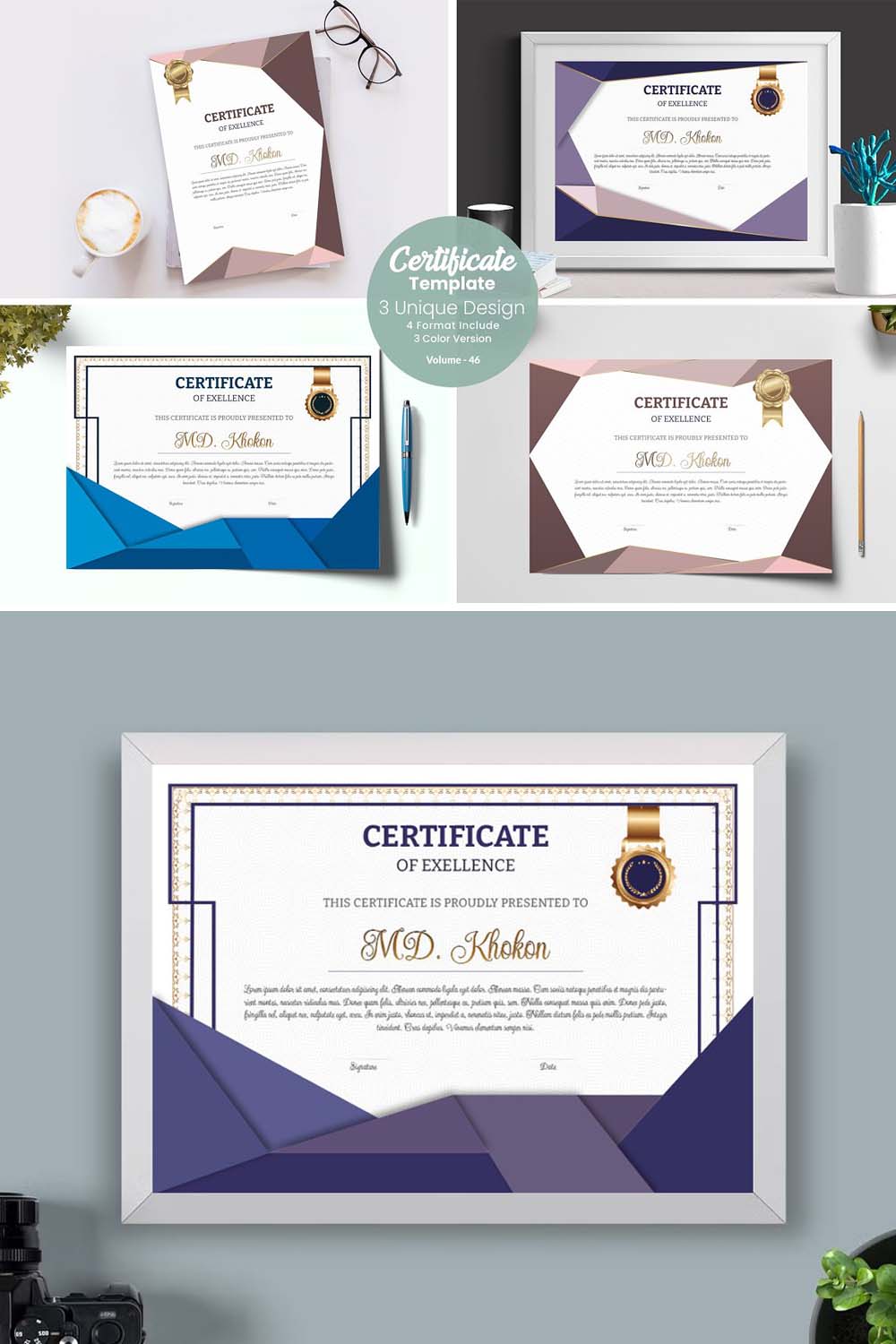 Luxury Certificate Template pinterest preview image.