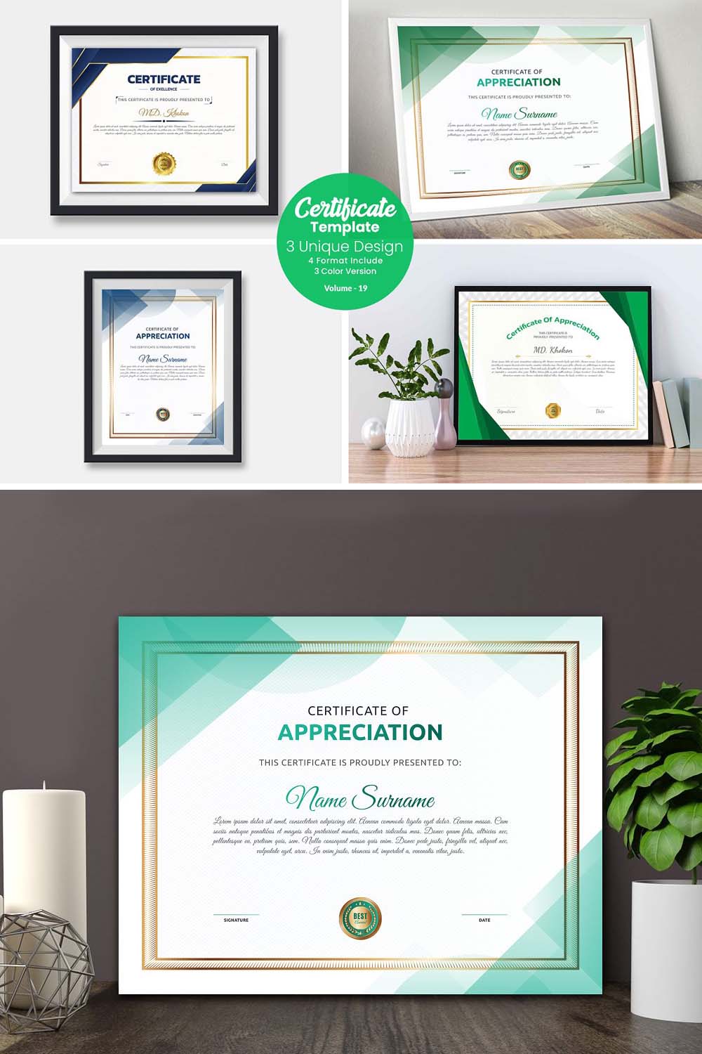 Abstract Certificate Template Design pinterest preview image.
