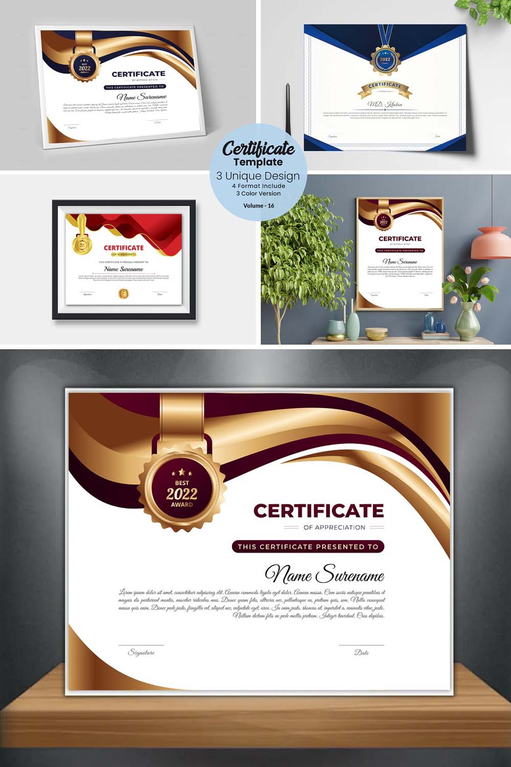 Creative Certificate Design Template V-16 pinterest preview image.