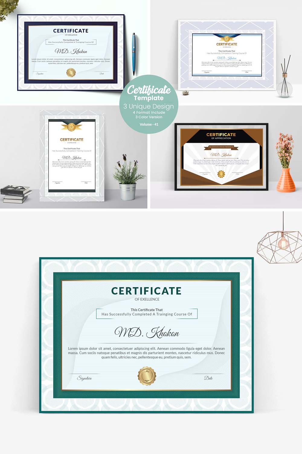 Luxury Certificate Template V-41 pinterest preview image.