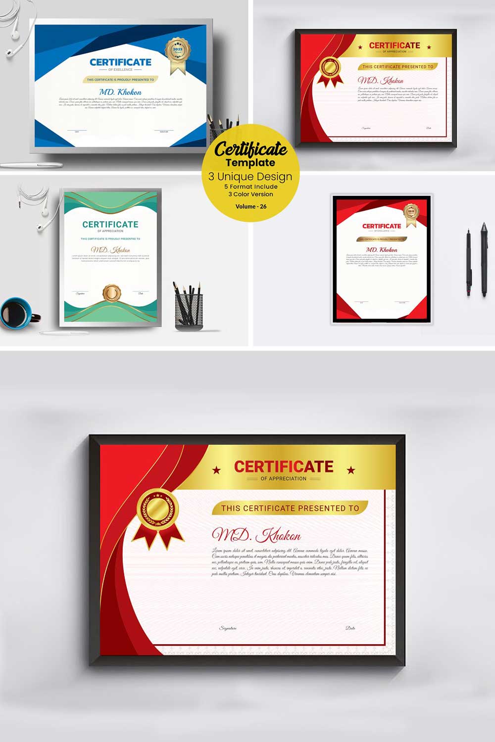 Multipurpose Certificate Template pinterest preview image.