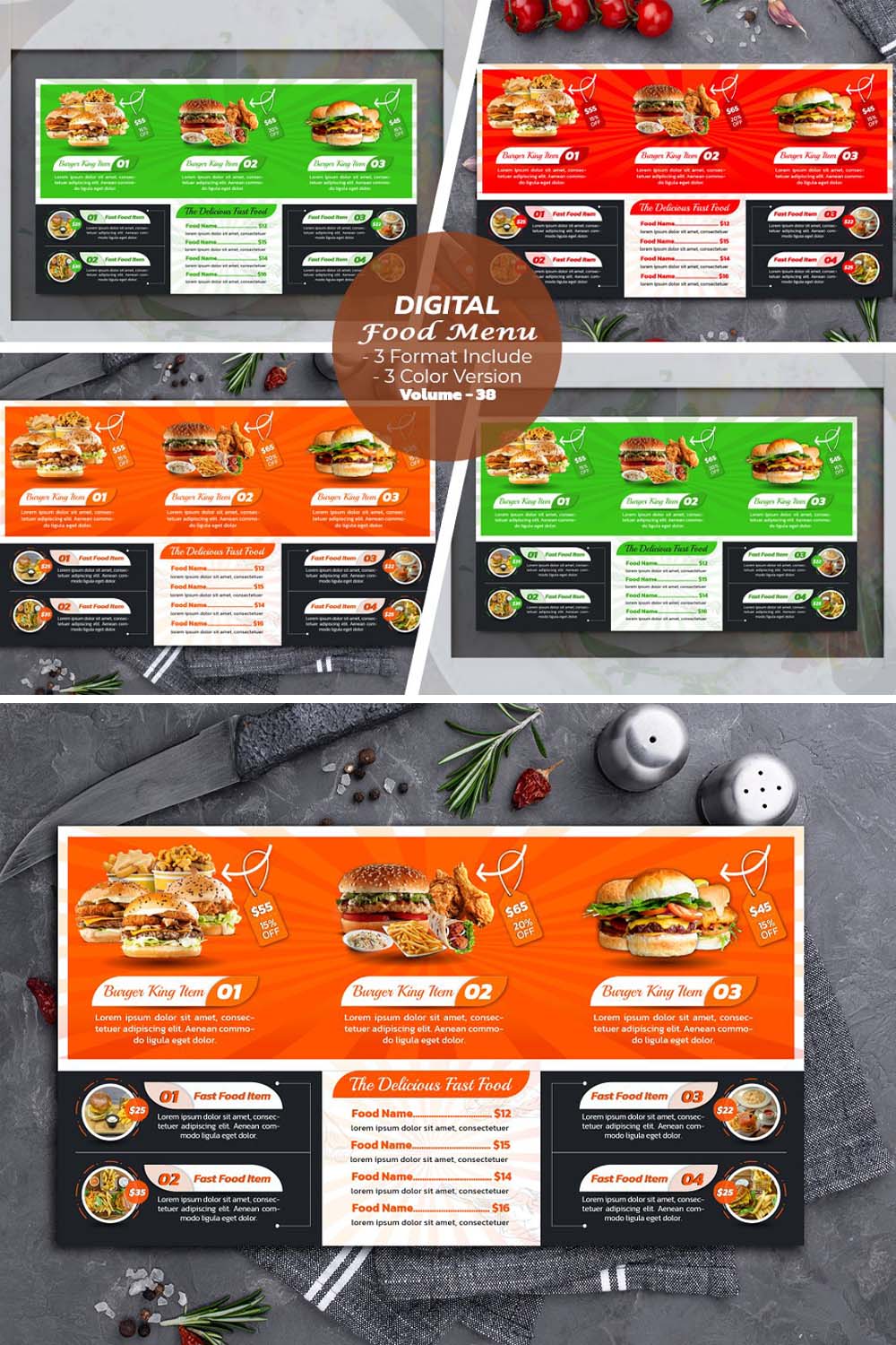 Fast Food Menu Design Template pinterest preview image.