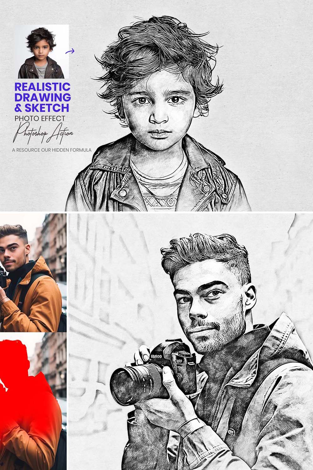 Realistic Drawing & Sketch Effect pinterest preview image.