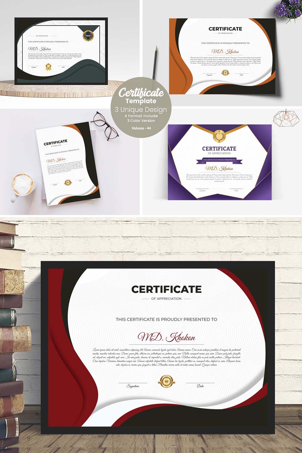 Modern Creative Certificate Design pinterest preview image.