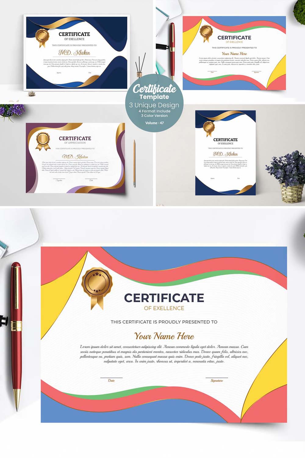 Luxury Certificate Templates pinterest preview image.