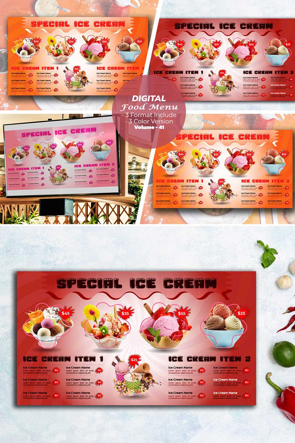 Ice Cream Menu Template & Design pinterest preview image.