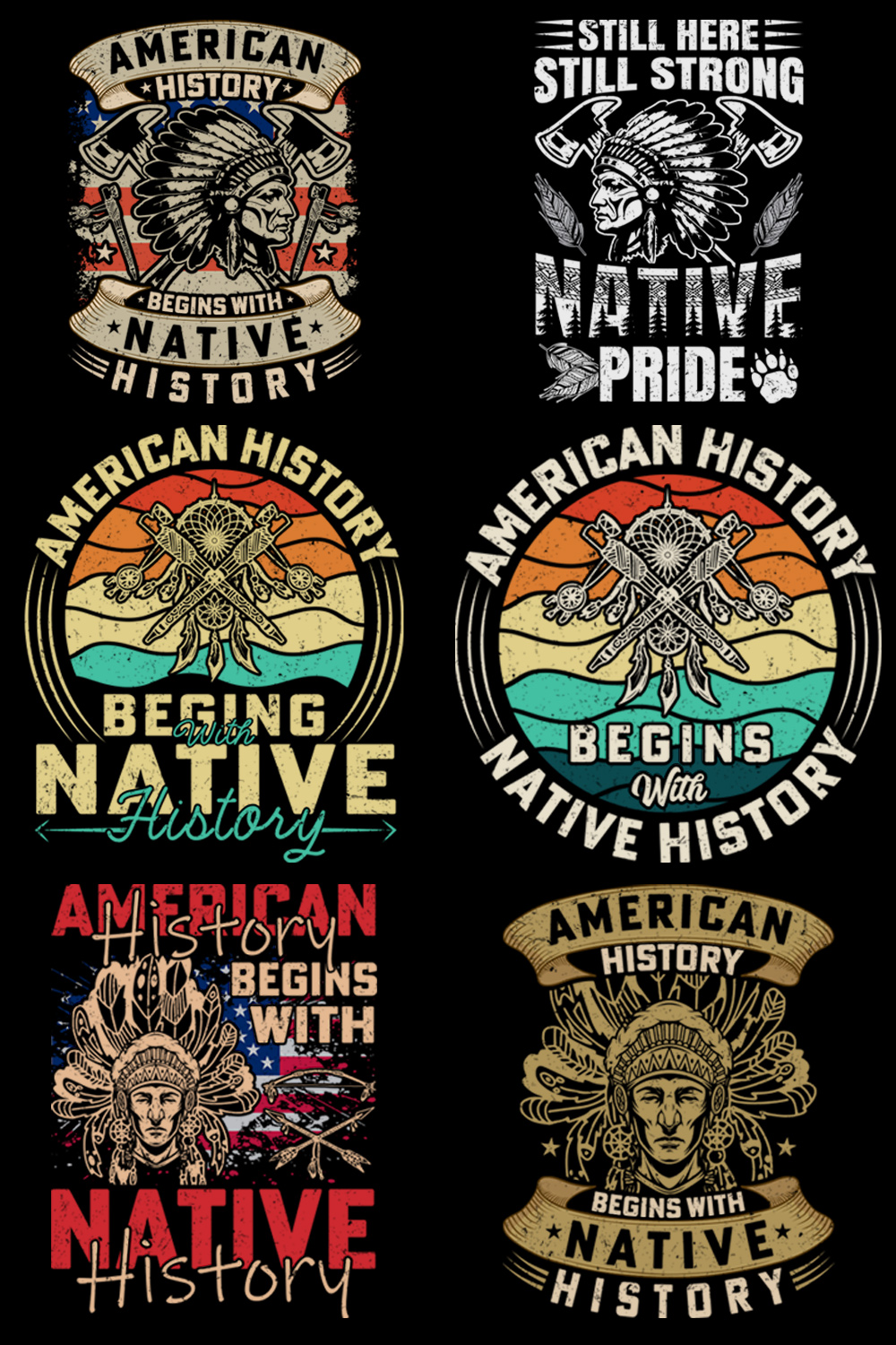 American History Begins with Native History bundle, Native American T-Shirt bundle, Native American Pride Shirts bundle, bundle t-shirt design pinterest preview image.