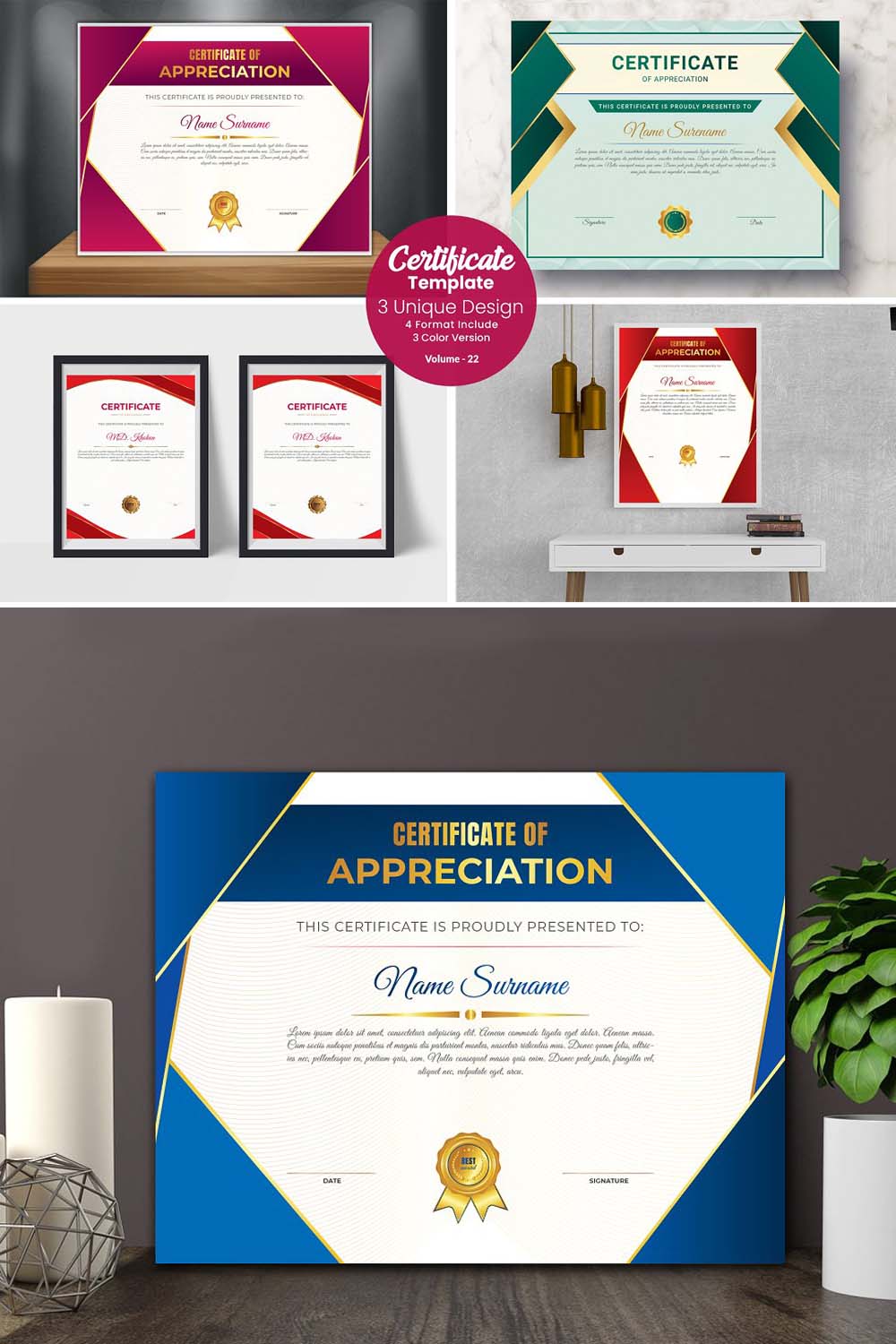 Modern Luxury Certificate Template pinterest preview image.