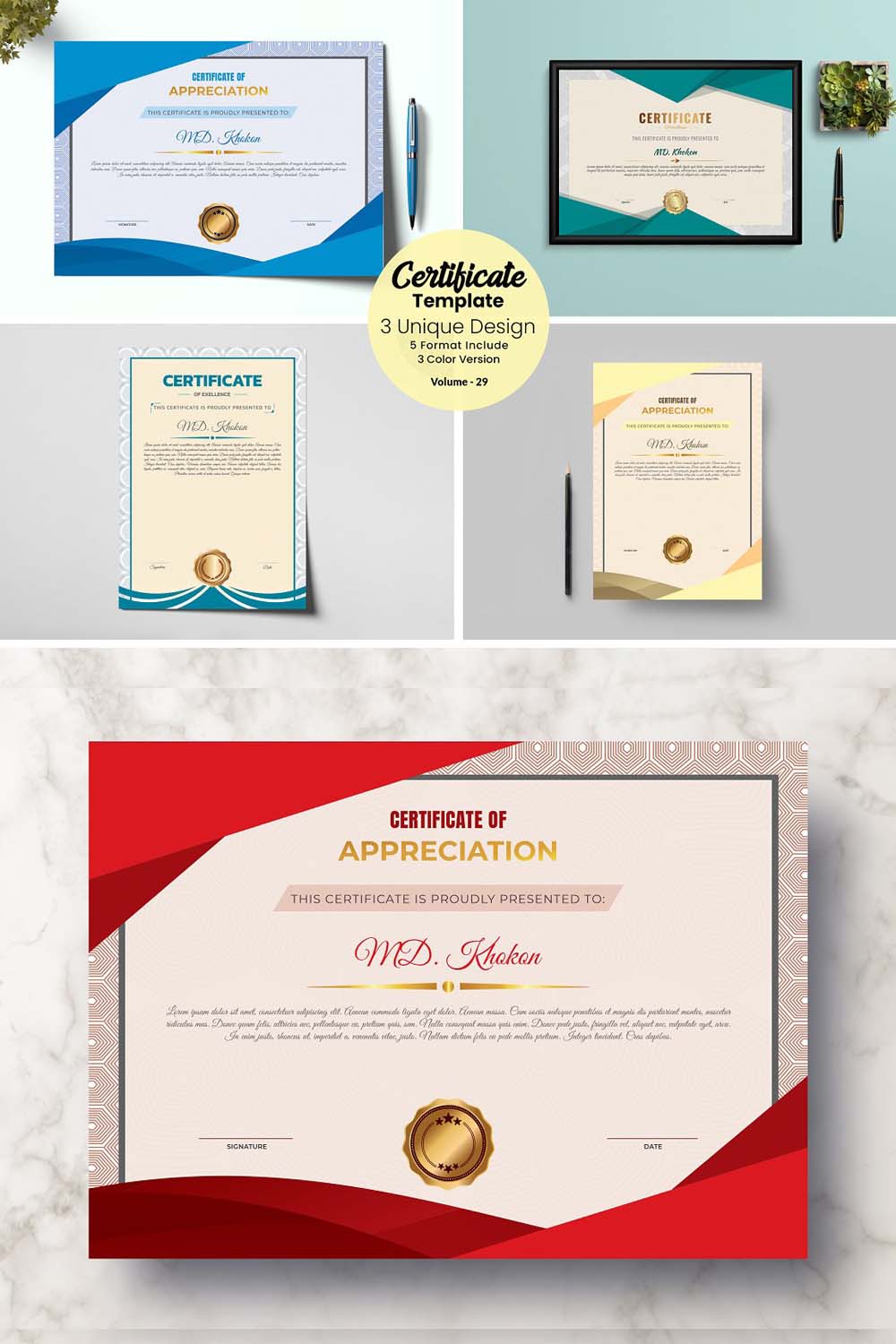 Modern Creative Certificate Design pinterest preview image.