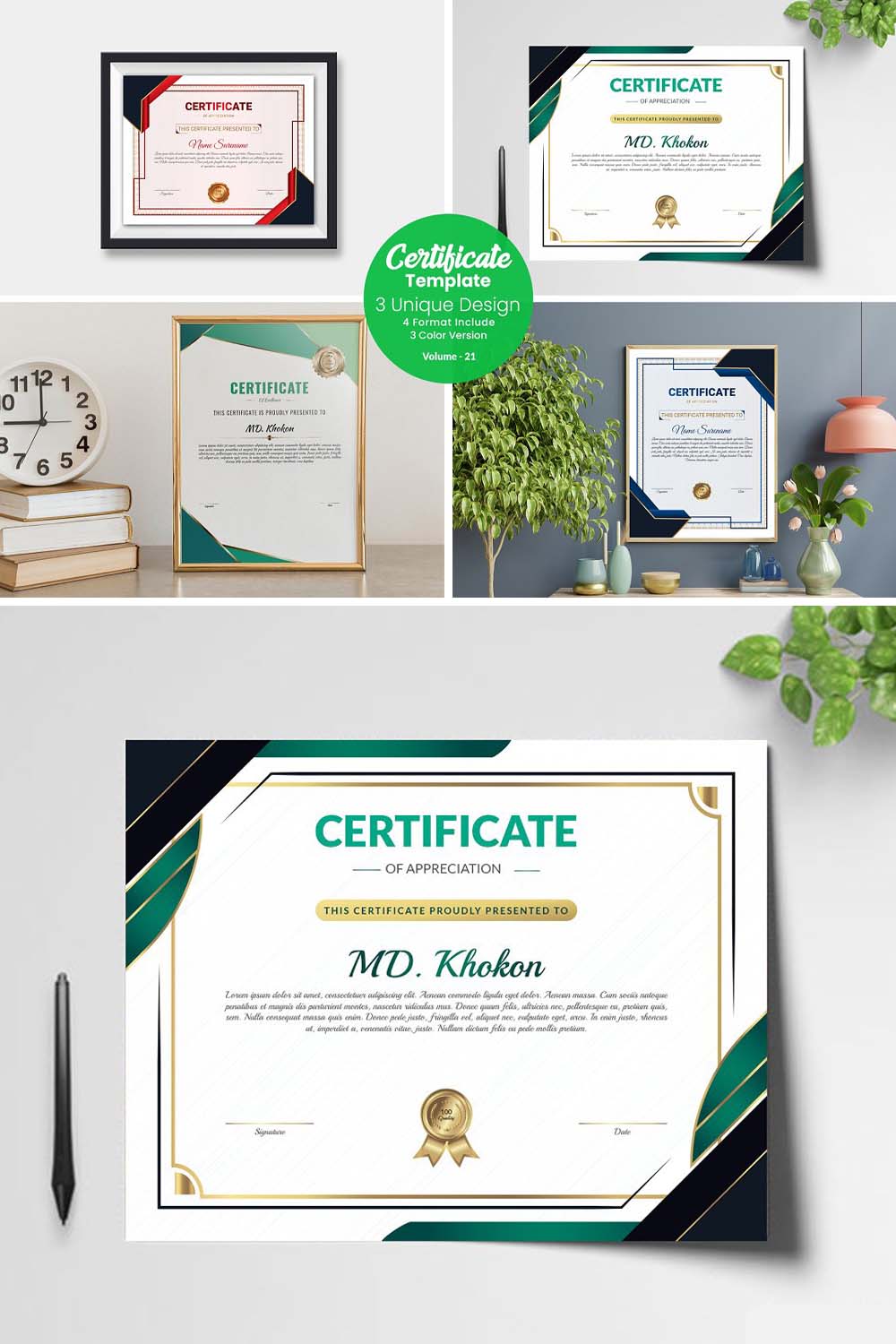 Luxury Design Certificate Template pinterest preview image.