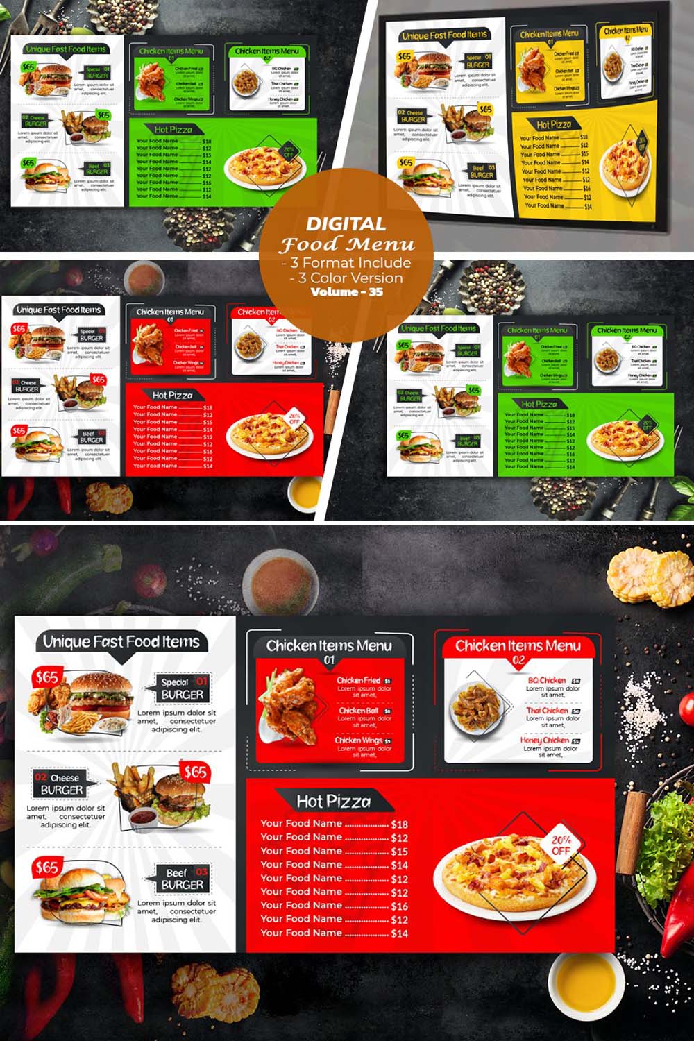 Digital Food Menu Design Template V-35 pinterest preview image.