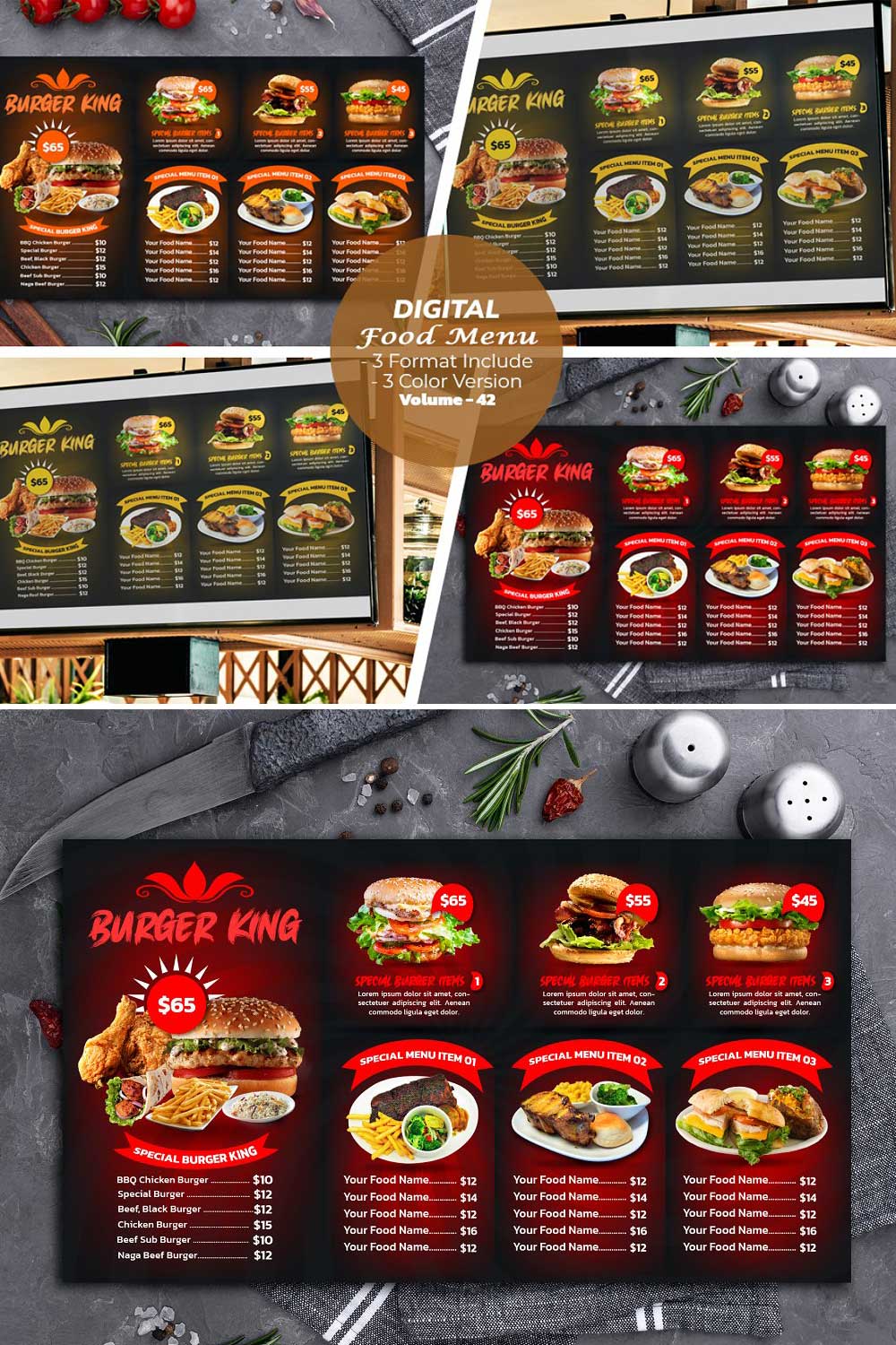 Digital Food Menu Design Template pinterest preview image.