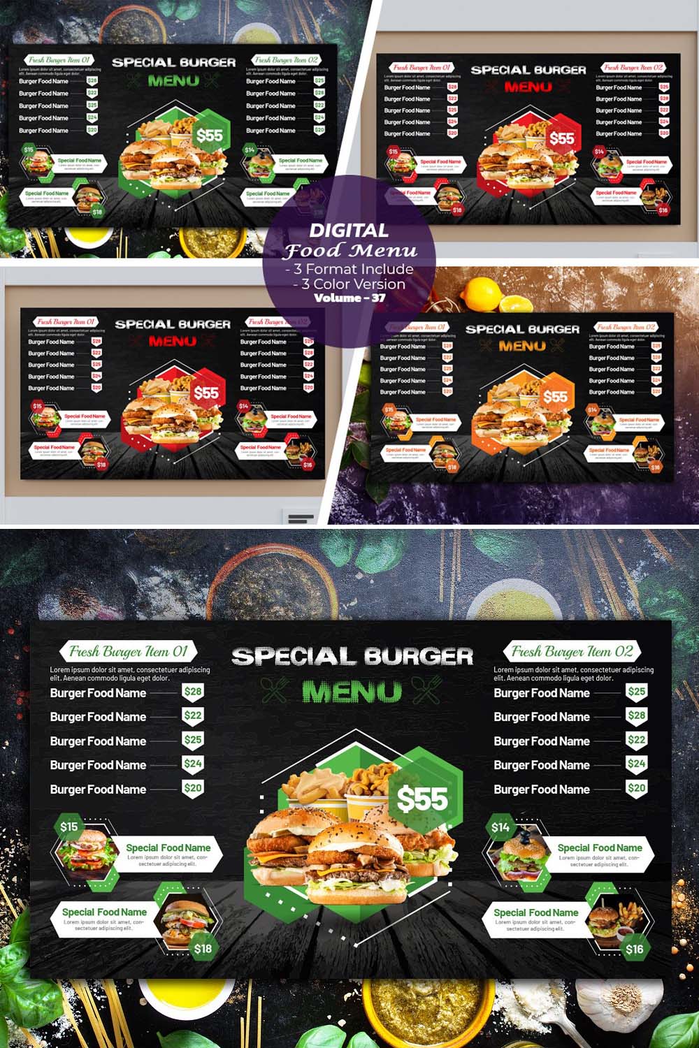 Digital Food Menu Design Template V-37 pinterest preview image.
