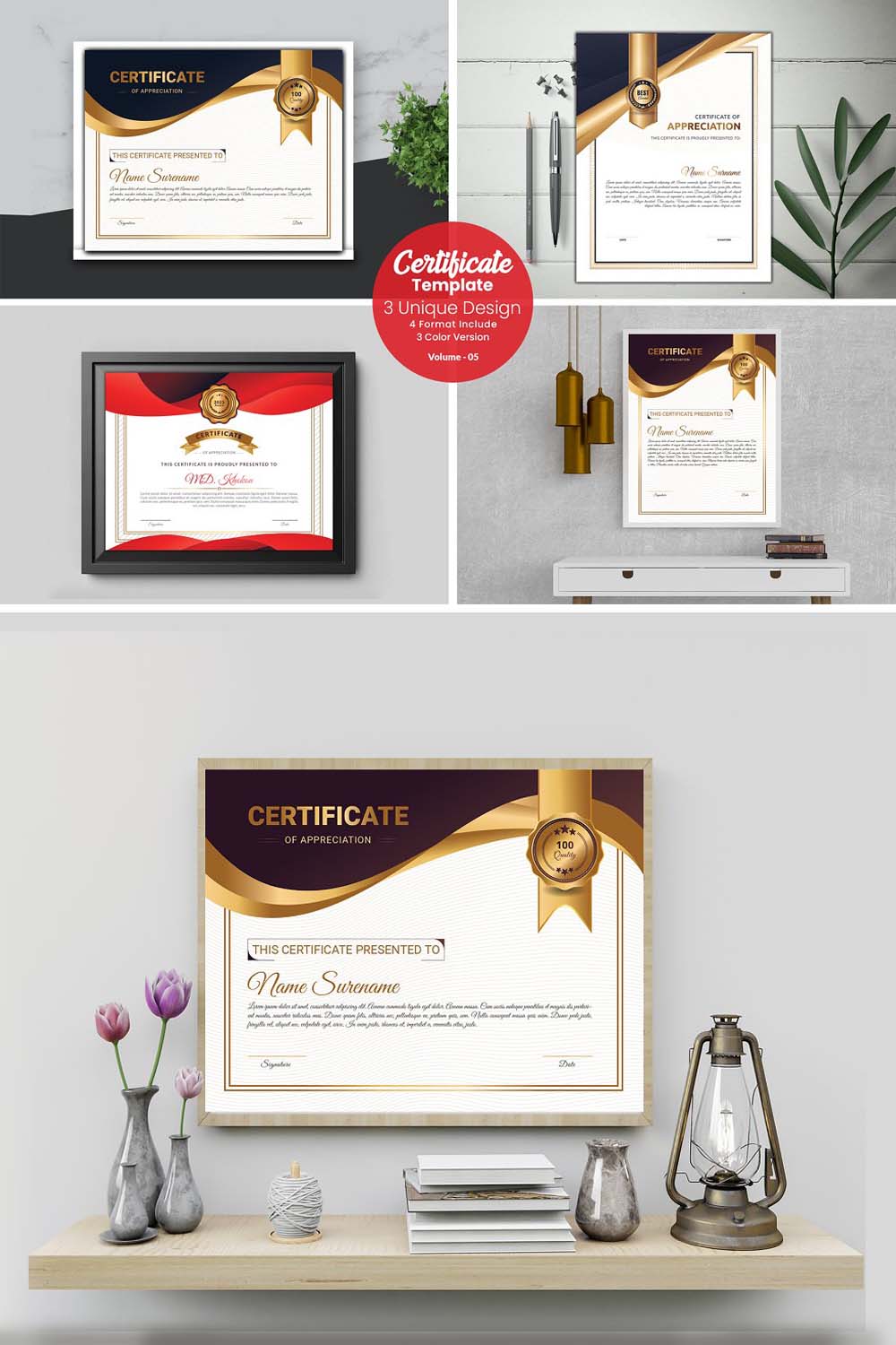 Creative Certificate Design Template pinterest preview image.