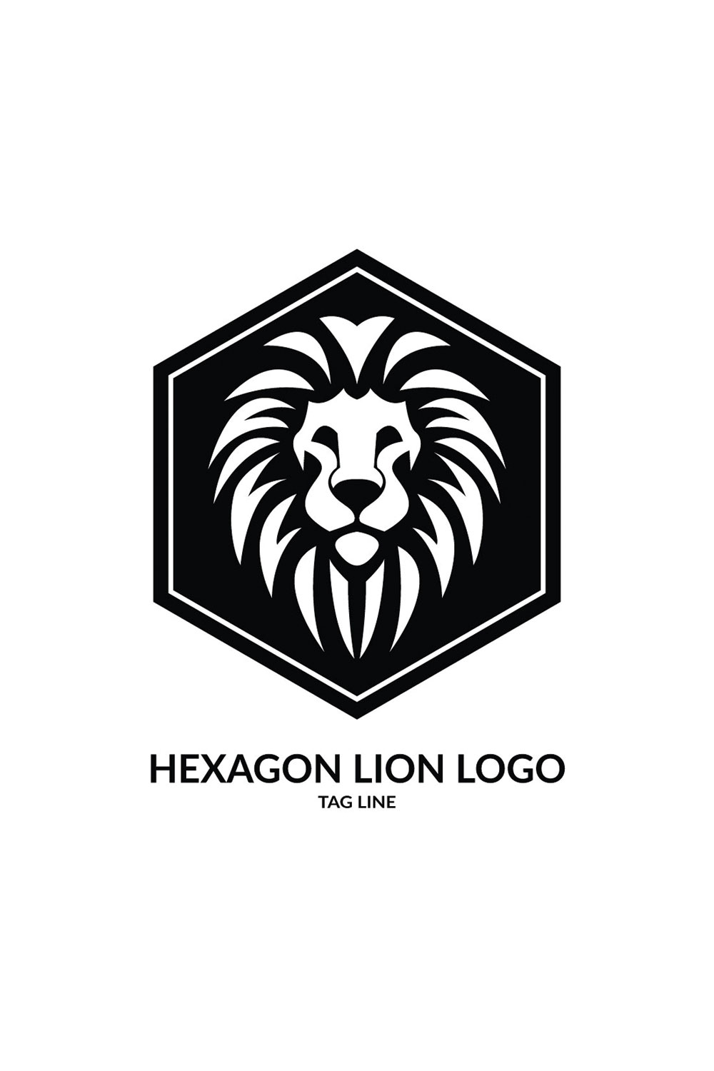 Hexagon Lion Head Logo Template pinterest preview image.