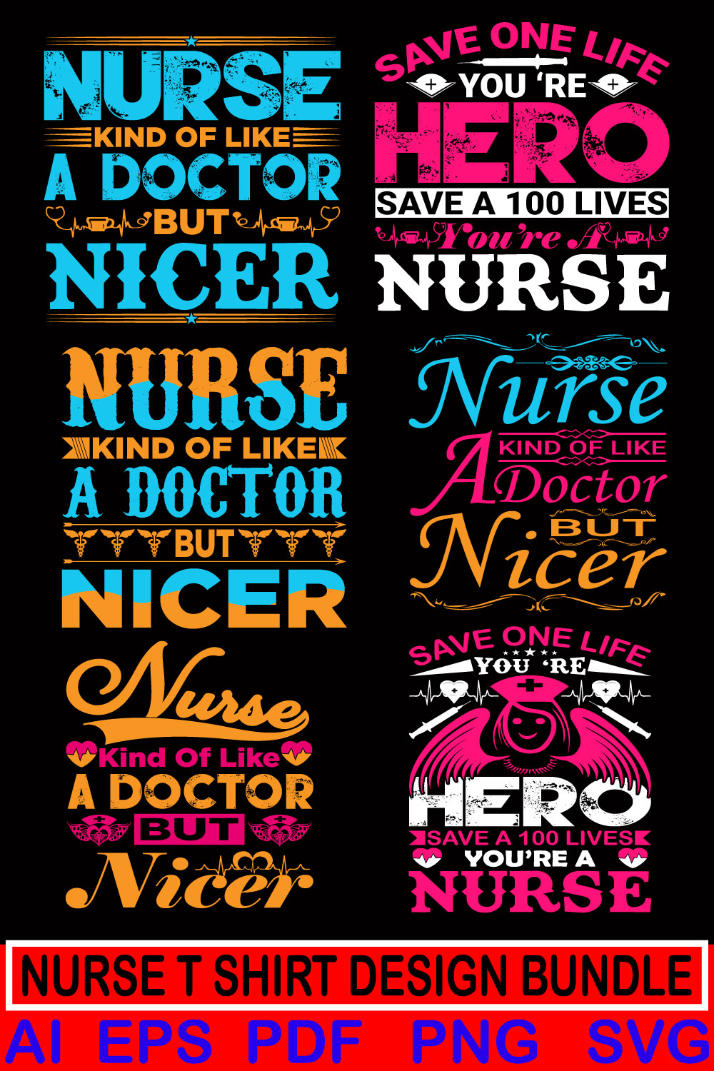 typography Nurse t-shirt design bundle pinterest preview image.