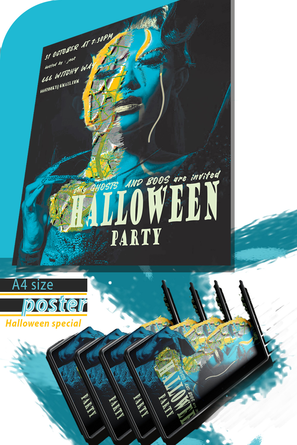 Halloween party vertical poster template pinterest preview image.