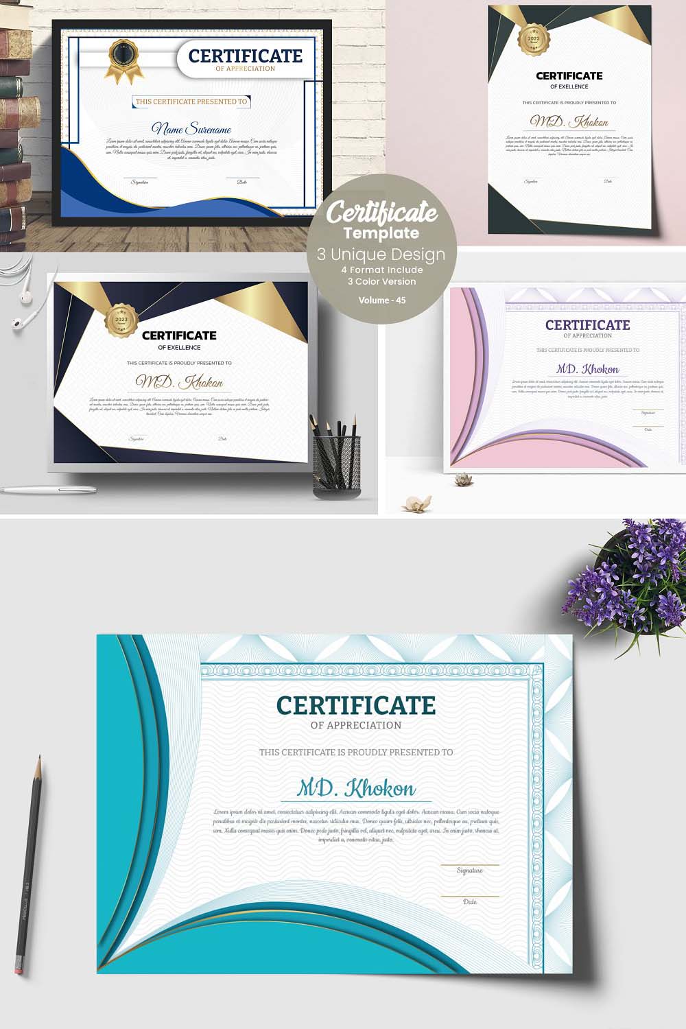 Creative Certificate Design pinterest preview image.