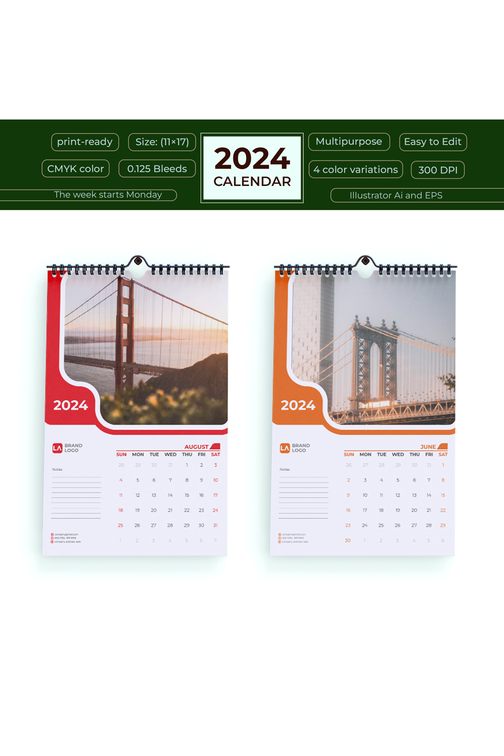 Wall Calendar Design 2024 pinterest preview image.