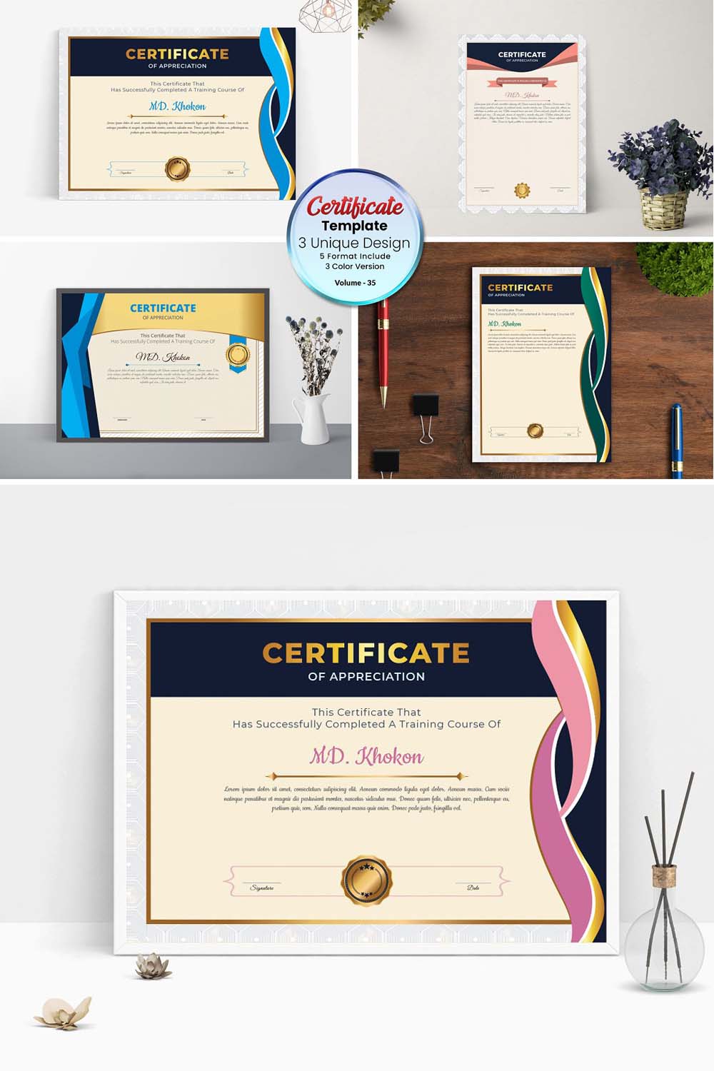 Multipurpose Certificate Template V-35 pinterest preview image.