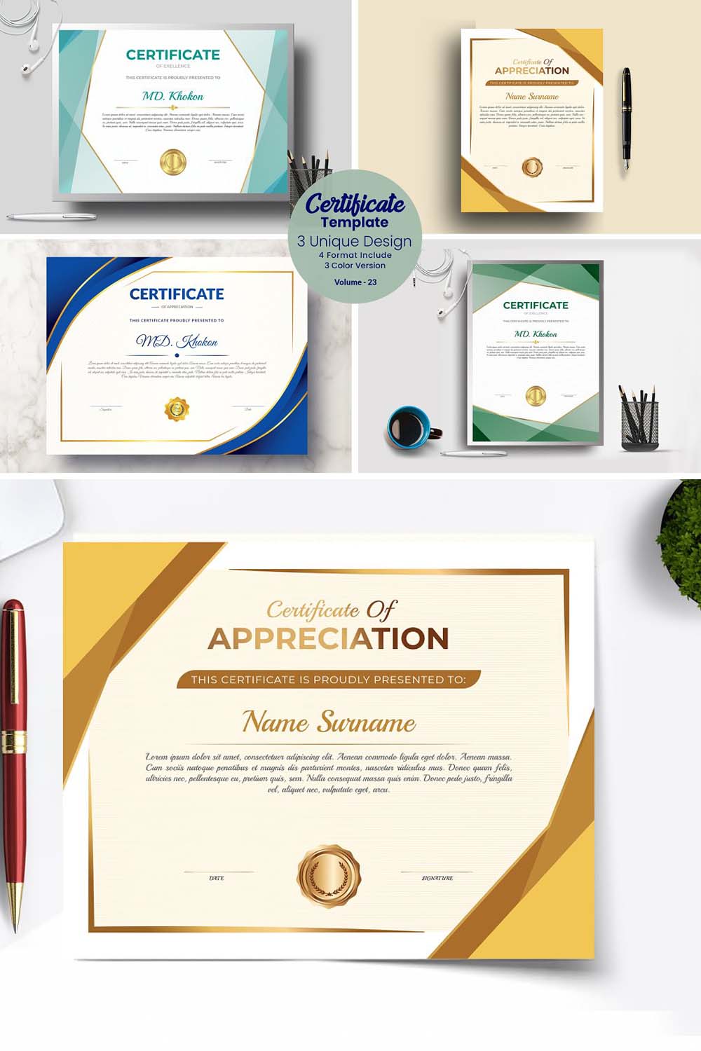 Elegant Diploma Certificate Template pinterest preview image.