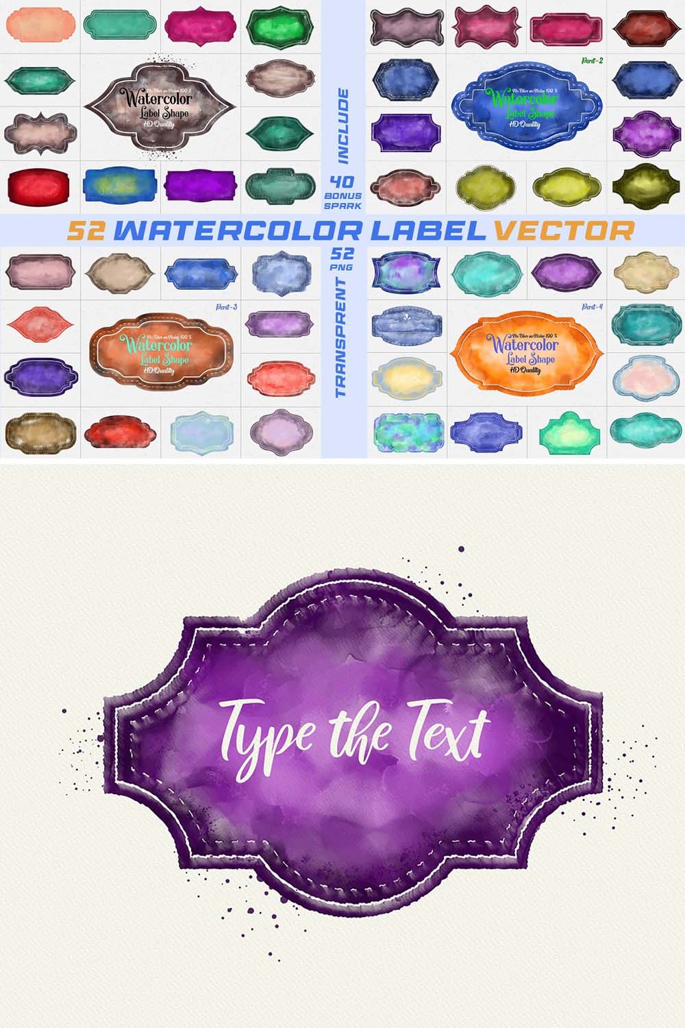 Watercolor Label Vector & PNG pinterest preview image.