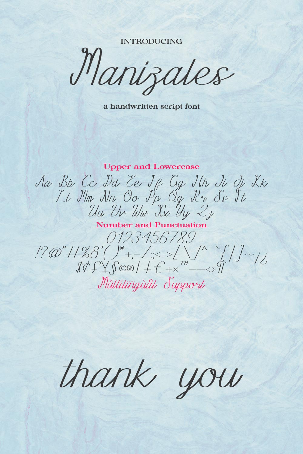 Manizales | Handwritten Script Font pinterest preview image.