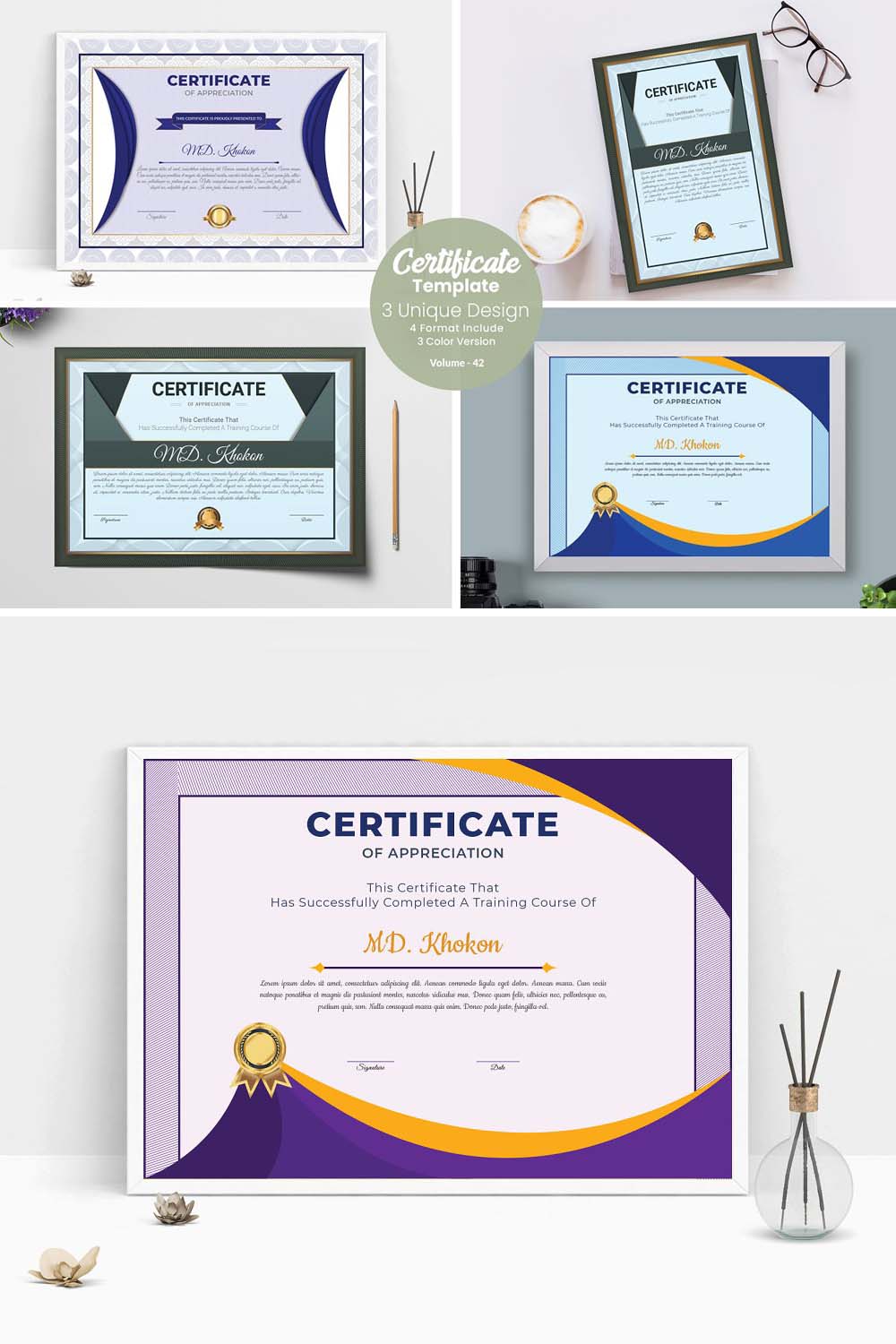 Luxury Certificate Template pinterest preview image.