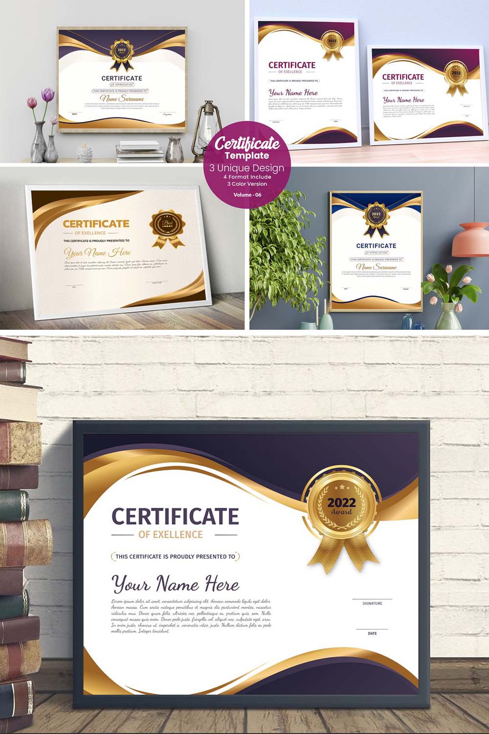 Modern Certificate Template pinterest preview image.