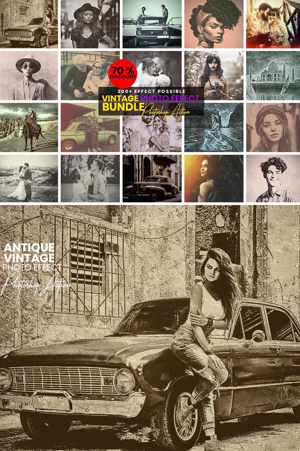 Vintage Photo Effect Bundle pinterest preview image.