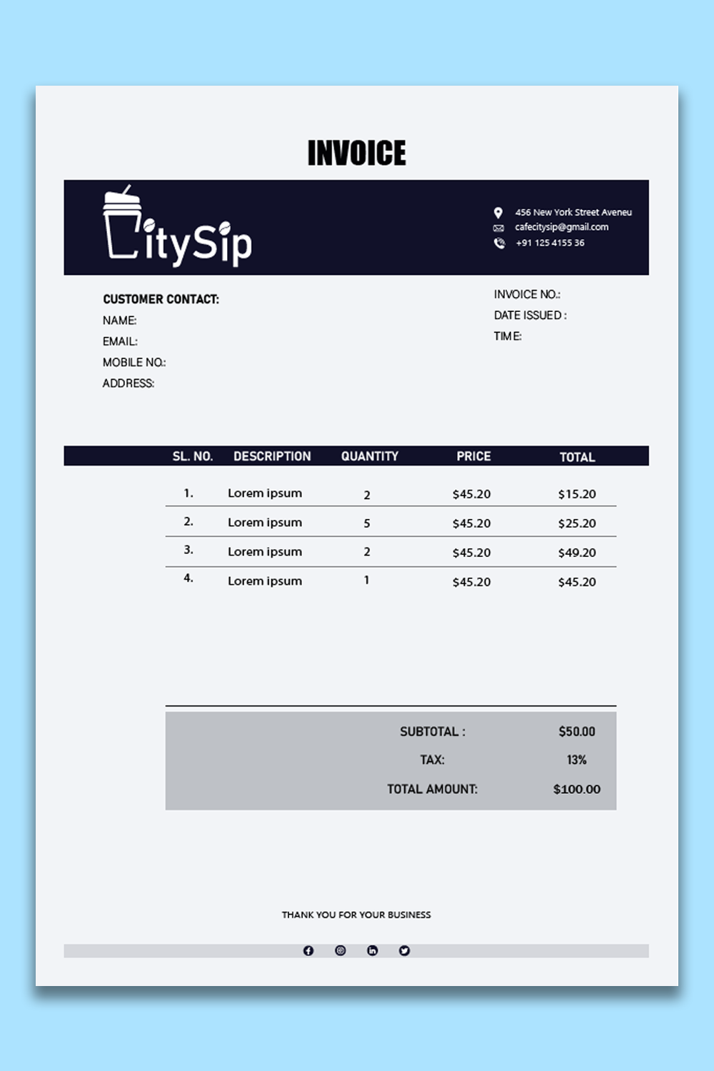 INVOICE DESIGN TEMPLATE pinterest preview image.