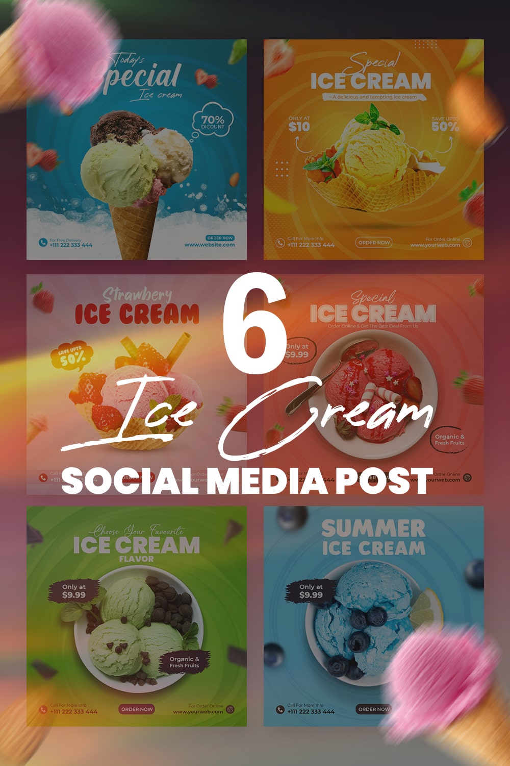 6 Beautiful Ice Cream Social Media Post Design Template/Instagram Banner pinterest preview image.