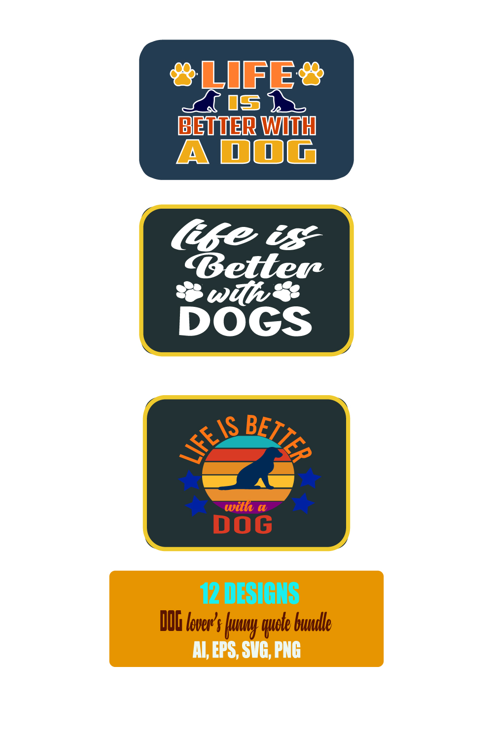 DOG LOVER'S FUNNY QUOTE BUNDLE - 12 DESIGNS pinterest preview image.