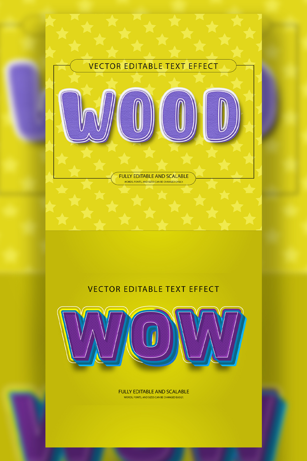 Purple color 3d Vector Text Effect Design Template pinterest preview image.