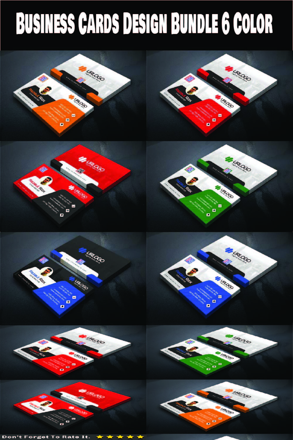 6 Colors Professional Business Card Design Bundle pinterest preview image.