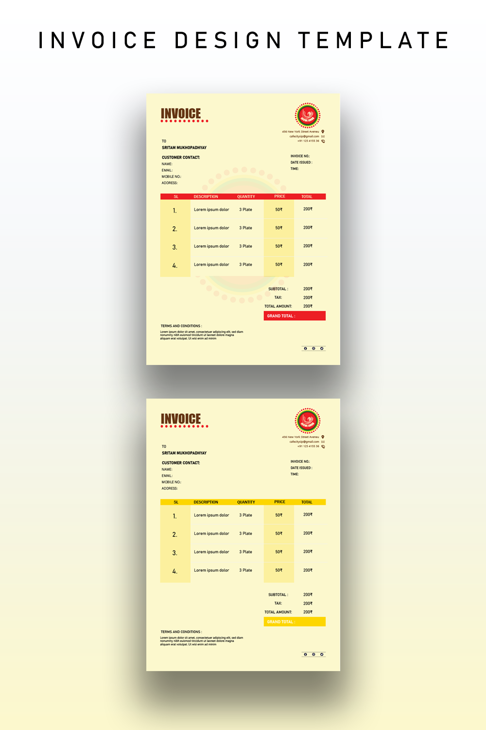 Unique Editable Invoice Design Template for Restraurent pinterest preview image.
