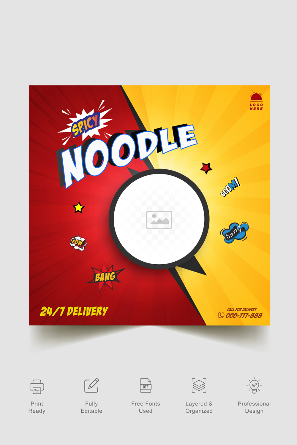 Spicy noodles template for social media promotion pinterest preview image.