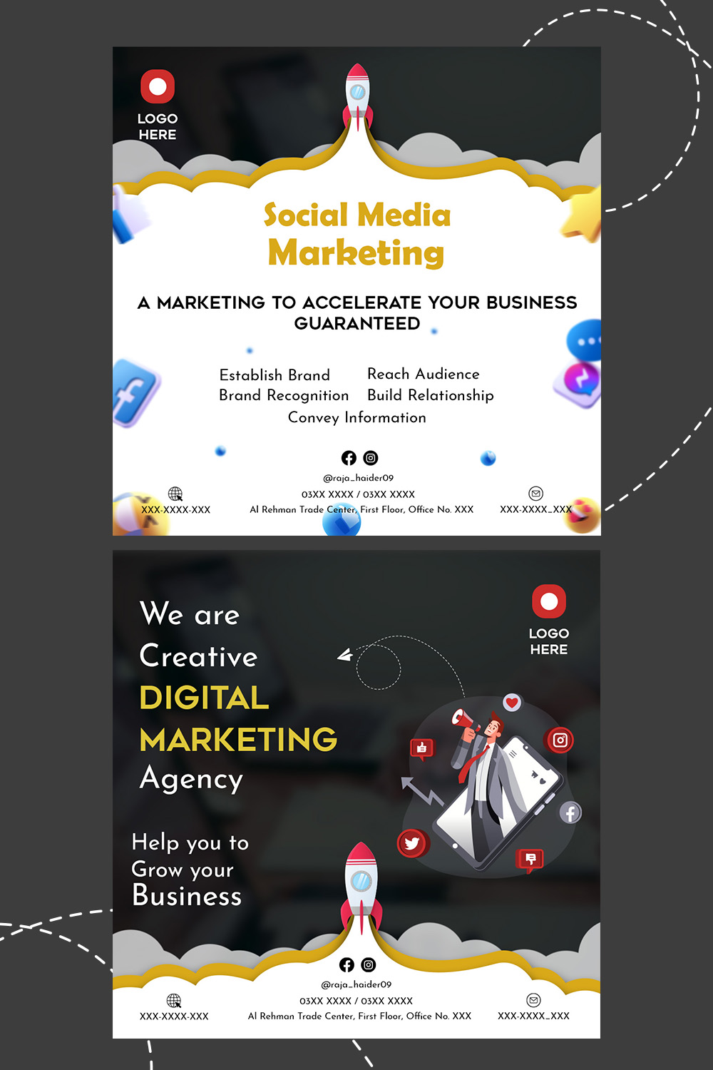 2 Modern Digital Marketing Agency Social Media Post Design Template pinterest preview image.