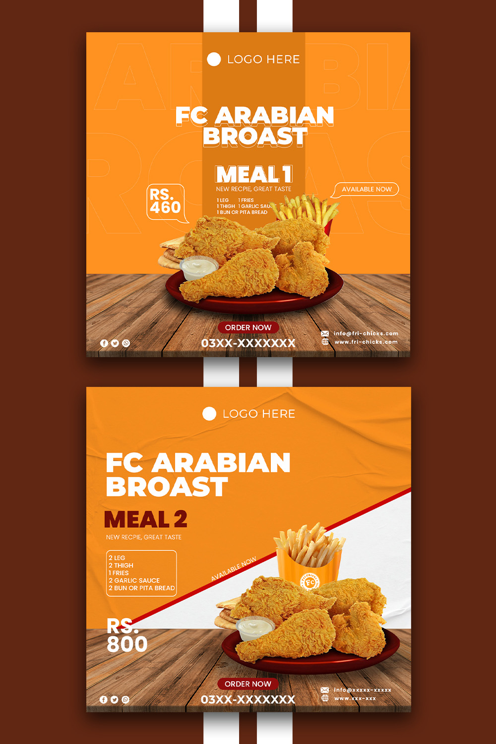 2 Modern Fast Food Social Media post Design Template pinterest preview image.
