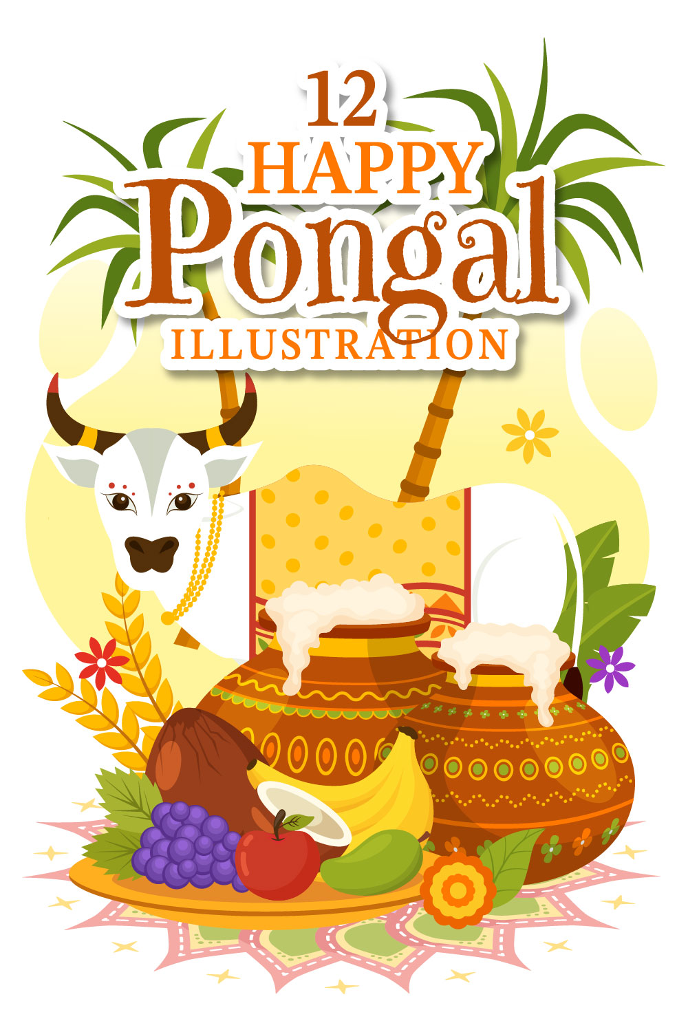 12 Happy Pongal Illustration pinterest preview image.