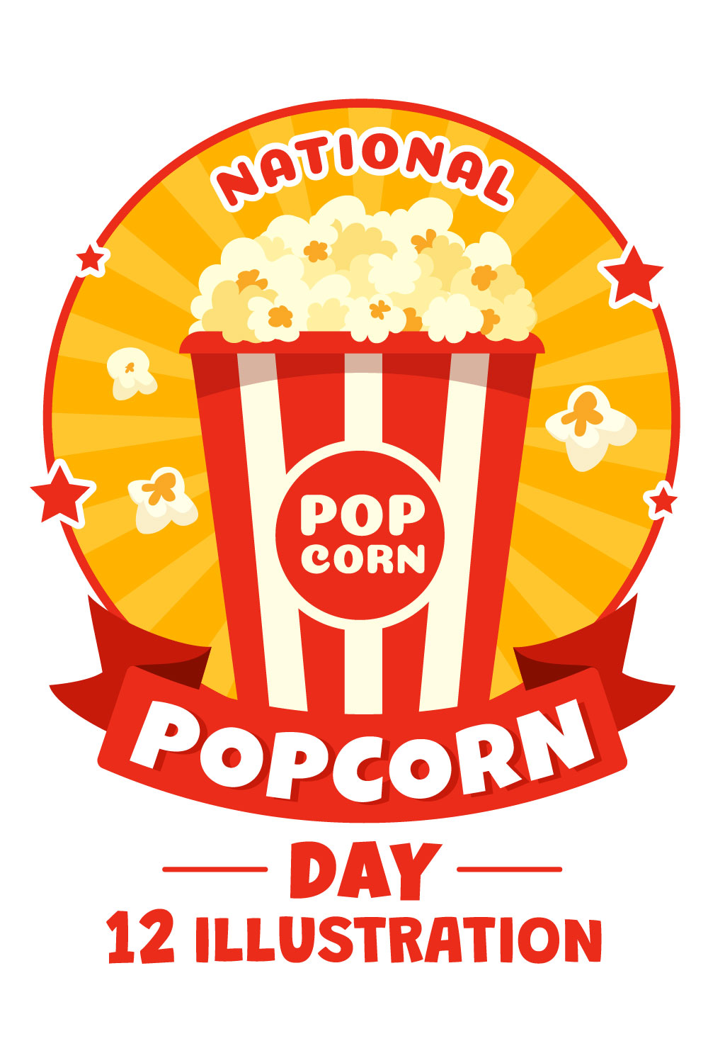 12 National Popcorn Day Illustration pinterest preview image.