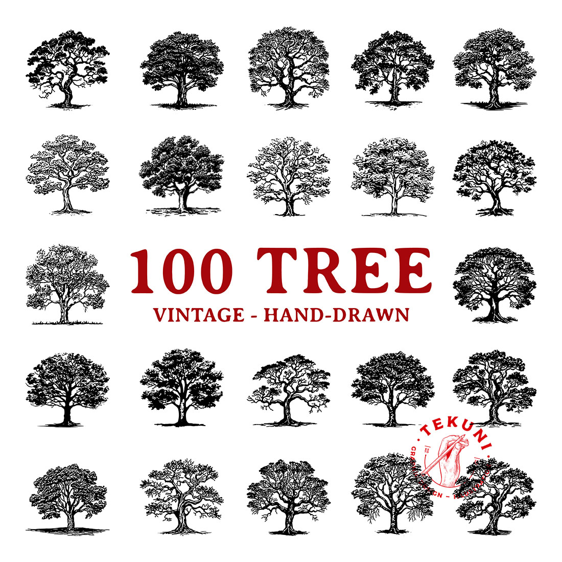 Tree SVG hand-drawn set, tree logo vintage cover image.