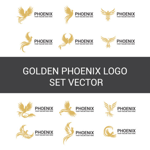Golden Phoenix Logo Set Template cover image.