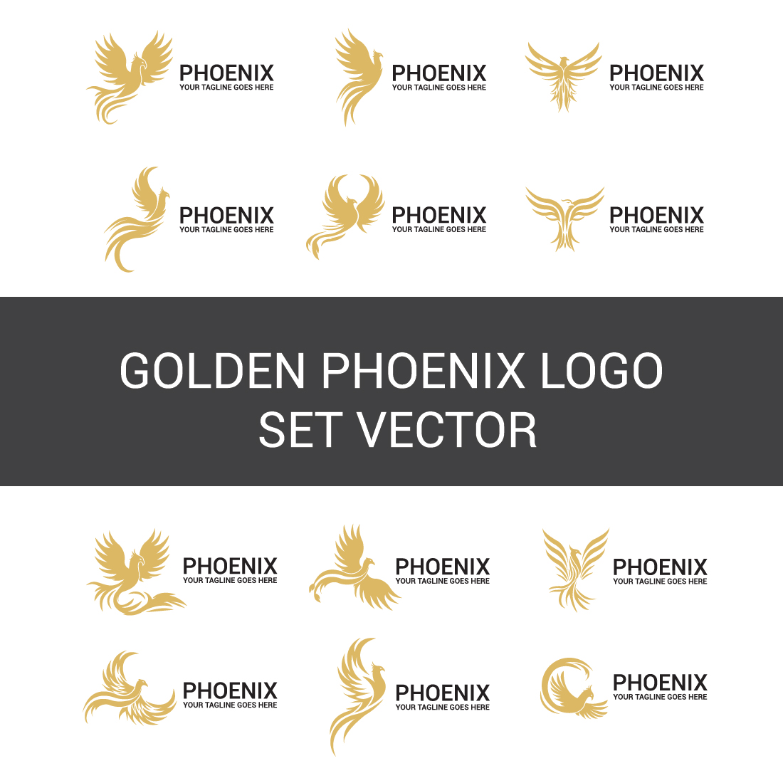 Golden Phoenix Logo Set Template cover image.