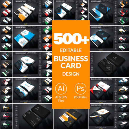 500+ Business Card Design PSD Templates cover image.