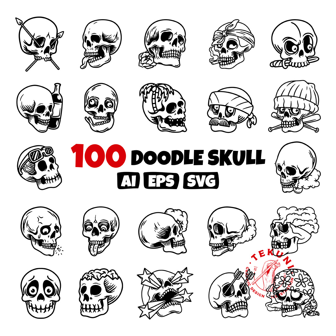 Doodle Skull Vector Hand-drawn Bundle cover image.